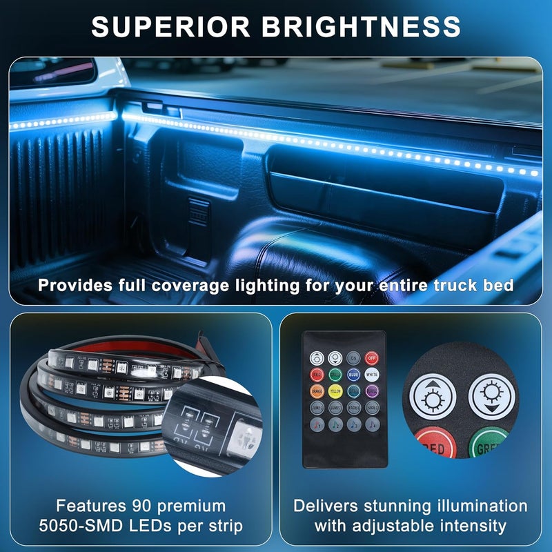 Ligrel 2PCS 60" RGB Truck Bed Light Strip Kit Remote Controlled Color Changing LED Bars with Music Sync, IP67 Waterproof for Pickup Trucks, SUVs, RVs/Boats - Image 3